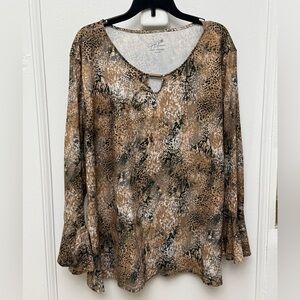 Jaclyn Smith Collection Snakeskin Print Semi-Sheer Sleeves Women's Top XXL